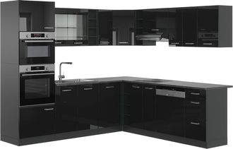 Vicco Cocina Esquinera R-line, Negro/antracita De Alto Brillo, 237 X 247 Cm, Et Antracita