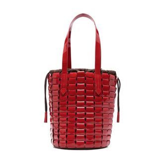 Dragon Diffusion Bucket Bags, female, Red, Size: ONE SIZE Red Patent Leather Drawstring Bag with Tassel