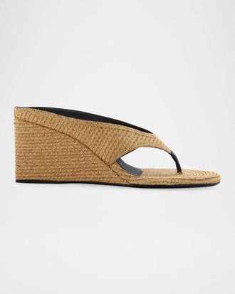 Alaia Raffia Wedge Thong Sandals