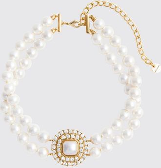 Self Portrait Collana choker in ottone con perle sintetiche e cristalli incastonati