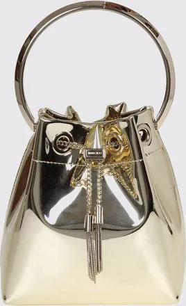 Jimmy Choo London Borsa a secchiello Bon Bon in pelle verniciata con manico metallico