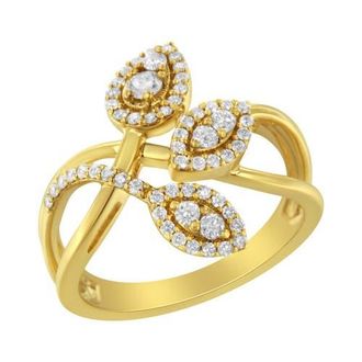 House of Brilliance 10K Yellow Gold 1/2 Cttw Diamond Layered Crossover Triple Leaf Bypass Ring at Nordstrom, Size 9