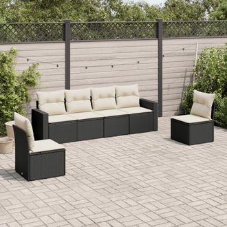 vidaXL Set De Sof&aacute;s De Jard&iacute;n 6 Piezas Y Cojines Rat&aacute;n Sint&eacute;tico Negro Vidaxl