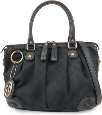 Gucci Sukey Top Handle Satchel Gg Canvas With Leather Black Canvas Handbag (Pre-Owned)