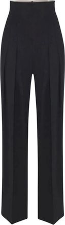 Elisabetta Franchi Pantalones de Gabardina Fluidos - Trousers - Mujer - Negro - XL
