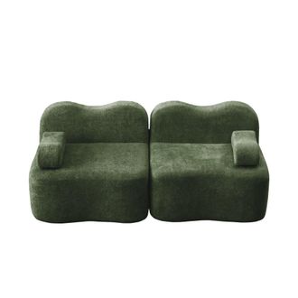 Urban Meuble Sof&aacute; modular de 2plazas de terciopelo verde oscuro con dise&ntilde;o ondulado