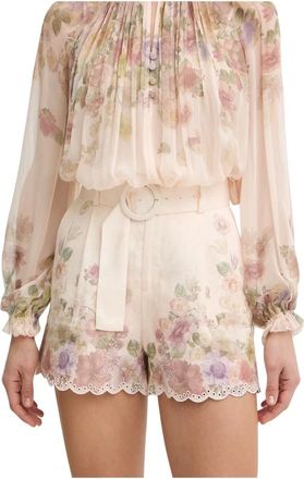 Twinset Shorts in lino con stampa floreale - - Shorts - Donna - Beige - S