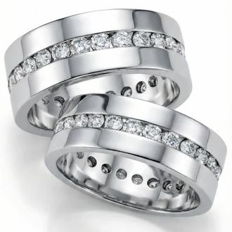 Pompeii3 3ct Matching Diamond Eternity Wedding Band Ring Set Size Selectable