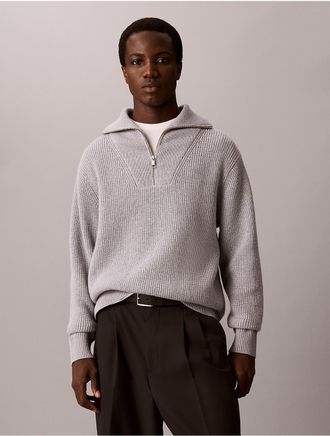 Calvin Klein Mens Cotton Wool Quarter Zip Sweater - Grey - 2XL