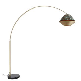 QAZQA Cl&aacute;sico/antiguo L&aacute;mpara De Arco De Lat&oacute;n Con Doble Pantalla De Terciopelo Con Dise&ntilde;o De Hojas Y Beige - Xxl Terciopelo /acero /m&aacute;rmol Redonda Adecuado