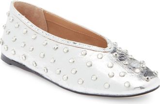 Steve Madden Leni Rhinestone Embellished Flat in Silver at Nordstrom Rack, Size 6.5