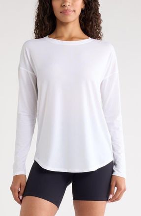 Zella Breathe Long Sleeve Performance T-Shirt in White at Nordstrom, Size Xx-Large
