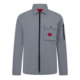 HUGO BOSS Hugo Heren Logo Katoenen Overshirt (Grijs)