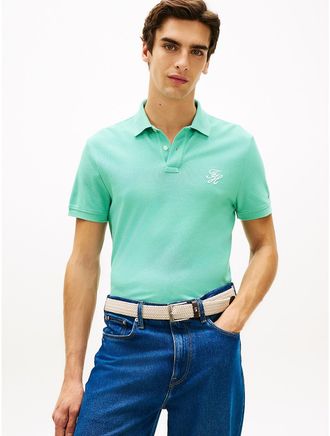 Tommy Hilfiger Mens Regular Fit Script Monogram Pique Polo - Green - XL