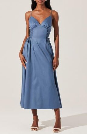 ASTR the Label Lace-Up Cotton Poplin Midi Dress in Stone Blue at Nordstrom Rack, Size X-Small