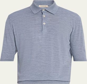 Fioroni Cashmere Mens Fine-Knit Melange Wool Polo Shirt