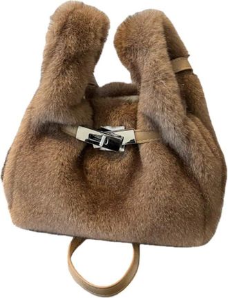Generic Autumn and winter fluffy small bag womens fashion versatile crossbody bag(light brown)