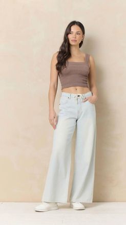 Vintage Havana Stretch Linen Denim Wide Leg Pant In Salt Wash