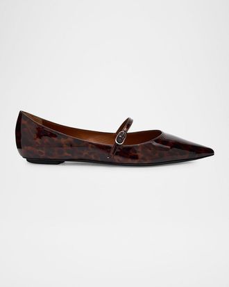 Stuart Weitzman Emilia Tortoise Patent Leather Mary Jane Ballerina Flats