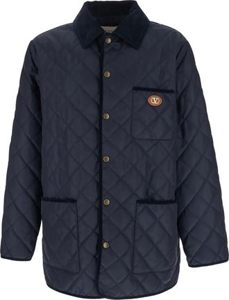 Valentino Garavani Giacca a vento con cappuccio e applicazione VLogo - Blu