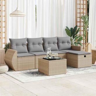 vidaXL Vidaxl - Juego De Sof&aacute;s Jard&iacute;n Con Cojines 6 Pzas Rat&aacute;n Sint&eacute;tico Beige
