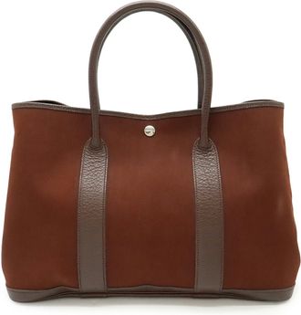 Hermès Reddish Brown Toile Officier Leather Handbag Tote Bag (Pre-Owned)