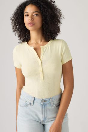 Levi's Dry Goods Pointelle Short Sleeve Henley - Women - XS - Yellow / Pear Sorbet