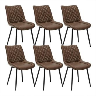 Woltu Set of 6 Dining Chairs Faux Leather Office Kitchen Chair Living Home-Brown
