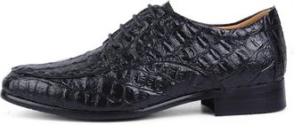 Generic Dress Oxford for Men Lace Up Crocodile Alligator Embossed Derby Shoes Leather Resistant Non Slip Low Top Rubber Sole Block Heel Prom(Black,10.5 UK)