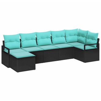 vidaXL Juego De Sof&aacute; Con Coj&iacute;n 7 Pcs Negro Rat&aacute;n Sint&eacute;tico Vidaxl