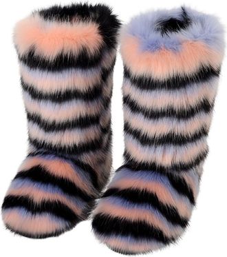 Generic Ladies Winter Boots Colourful Faux Fur Like Mid Calf Boot Fashion Casual Outdoor Sports Shoes Warm Wool Like Lining Cosy Winter Ankle Boots Playful Fo