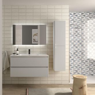 Cygnus Bath Mueble De Ba&ntilde;o Kira 100cm Blanco Mate 2 Cajones Lavabo 1 Poza Porcelana