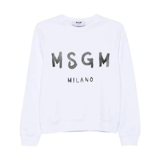 Msgm Sweatshirts, female, White, Size: XS Brushed Logo Crew Neck Sweatshirt