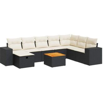 vidaXL Set De Sof&aacute;s De Jard&iacute;n Con Cojines 9 Pzas Rat&aacute;n Sint&eacute;tico Negro Vidaxl