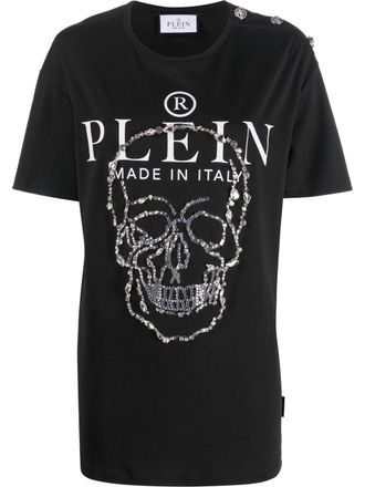 Philipp Plein logo-print short-sleeve T-shirt - women - Cotton - S - Black