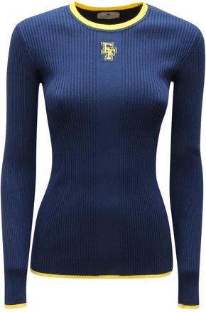 Elisabetta Franchi Truien & Vesten, Dames, Blauw, M, Polyester, Elegante Viscose Polyester Trui