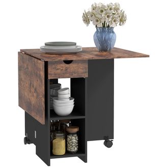 HOMCOM Foldable Dining Table - Drop Leaf Table with Storage - Rustic Brown | TJ Hughes