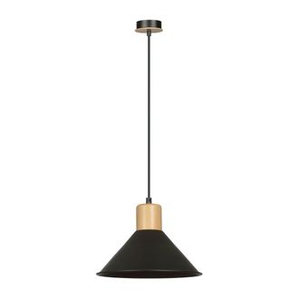 Wonderlamp L&aacute;mpara colgante con pantalla c&oacute;nica de metal negro y madera