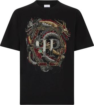 Philipp Plein T-shirt met ronde hals Dragon - Heren - T-shirts - Zwart - L - Katoen - Tops