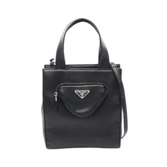 Prada Pre-owned Handbags, female, Black, Size: ONE SIZE Pre-owned 2way Leather Handbag