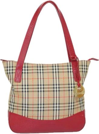 Burberry Pre-owned Tote Bags, female, Beige, Size: ONE SIZE Pre-owned Haymarket Check Tote Bag