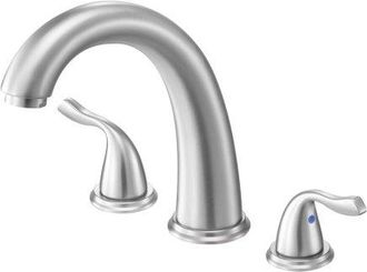 OEM Grifo De Ba&ntilde;era De Cuello De Cisne Con Forma Romana, Con 3 Orificios Y 2 Manijas, Acero Inoxidable Cepillado, Con Ca&ntilde;o De Arco Para Montaje En Cubiert