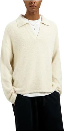 Olaf Hussein Signature Gebreide Polo - Heren - V-hals truien - Wit - L - Wol - Truien & Vesten