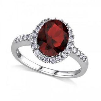 Allurez Oval Lab Garnet & Halo Lab Grown Diamond Engagement Ring 14k White Gold 3.22ct