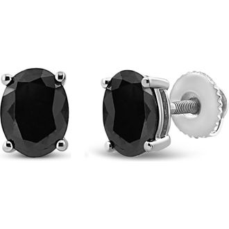 House of Brilliance Silver 1.0 Ct Prong Black Oval Diamond Stud Earring in White at Nordstrom