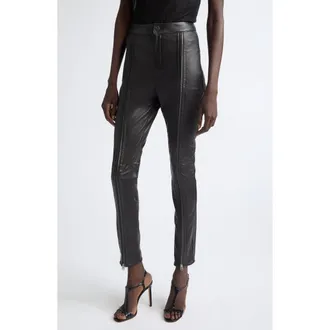 Tom Ford Zip Front Lambskin Leather Skinny Pants in Black at Nordstrom, Size 38