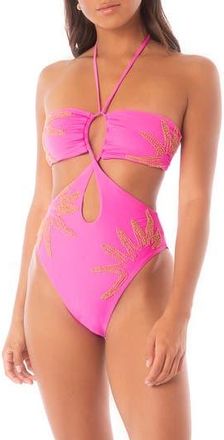 Maaji Caramel Sun Sloane Reversible One-Piece Swimsuit in Pink Overflow at Nordstrom Rack, Size Medium