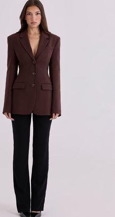 House of CB Luella - Giacca blazer a clessidra color cioccolato in cr&ecirc;pe color cioccolato-Marrone