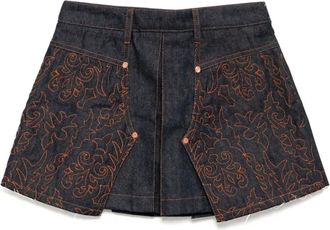 Andersson Bell Gonna denim plissettata con ricamo - Blu