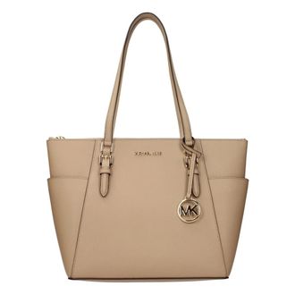 Michael Kors Charlotte Grote Rits Tote - Dames - Tassen - Beige - Maat: ONE Size Leer